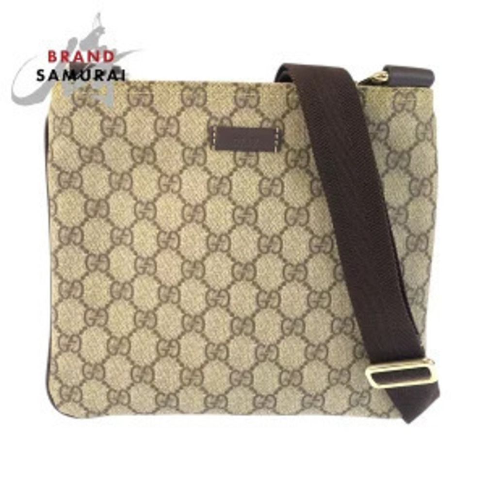 Gucci GG Supreme canvas leather shoulder bag Pouch Clutch beige brown